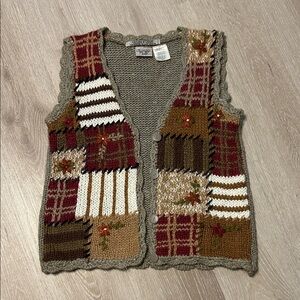 Huntington Ridge Vintage Hand Knit Patchwork Vest with Button Closure Sz Small